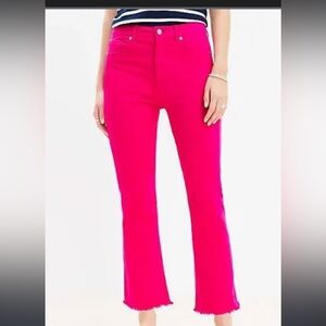 NWT LOFT Pink High Rise Kick Crop Frayed Jeans Size 26/2